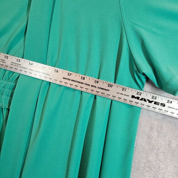 Susan Graver Medium Green Open Front Cardigan Gathered Back Office casual Flowy - Picture 6 of 9